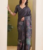 black beautiful partywear ready to wear designer printed saree