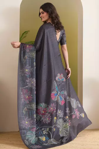 black beautiful partywear ready to wear designer printed saree