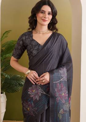 black beautiful partywear ready to wear designer printed saree 3