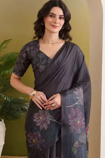 black beautiful partywear ready to wear designer printed saree