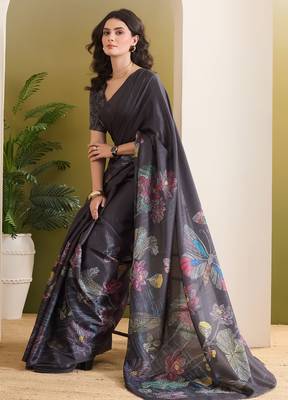 black beautiful partywear ready to wear designer printed saree 4