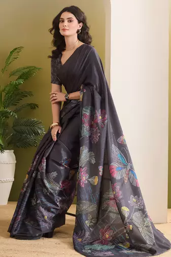 black beautiful partywear ready to wear designer printed saree
