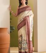 cream beautiful partywear ready to wear designer printed saree