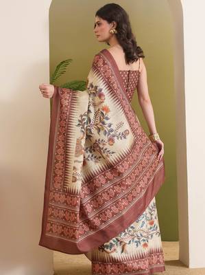 cream beautiful partywear ready to wear designer printed saree 2