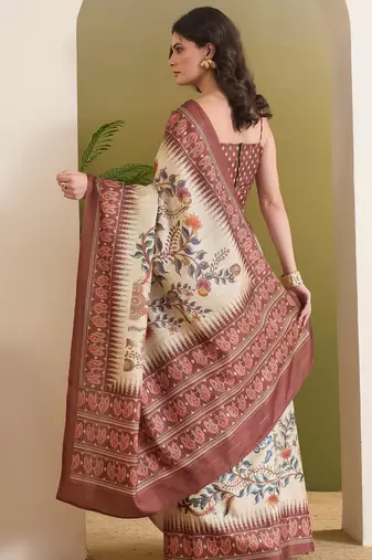 cream beautiful partywear ready to wear designer printed saree