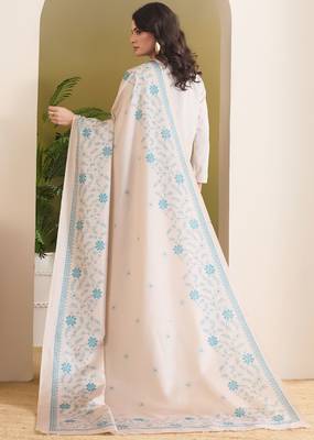 beige beautiful partywear ready to wear designer printed saree 2