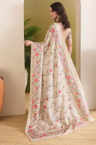 cream beautiful partywear ready to wear designer printed saree