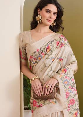 cream beautiful partywear ready to wear designer printed saree 3
