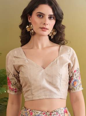 cream beautiful partywear ready to wear designer printed saree 5