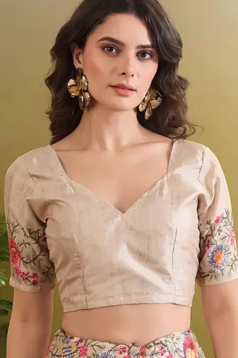 cream beautiful partywear ready to wear designer printed saree