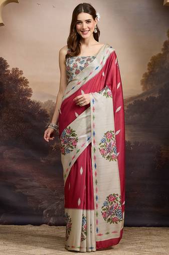 red beautiful partywear ready to wear designer printed saree