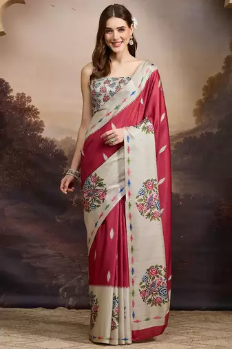 red beautiful partywear ready to wear designer printed saree