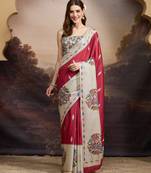 red beautiful partywear ready to wear designer printed saree