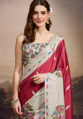 red beautiful partywear ready to wear designer printed saree 3