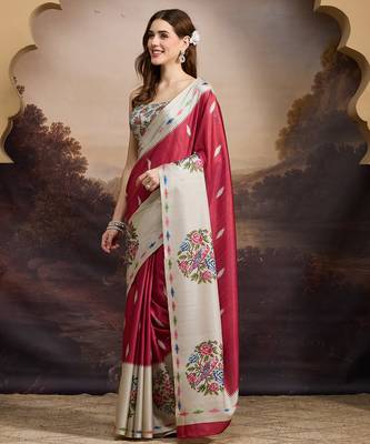 red beautiful partywear ready to wear designer printed saree 4