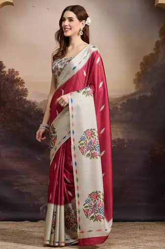 red beautiful partywear ready to wear designer printed saree