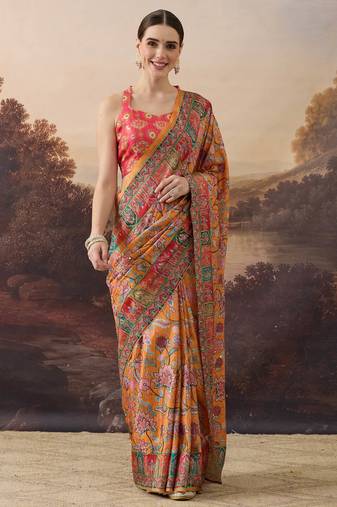 orange beautiful partywear ready to wear designer printed saree