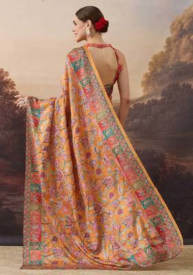 orange beautiful partywear ready to wear designer printed saree 2