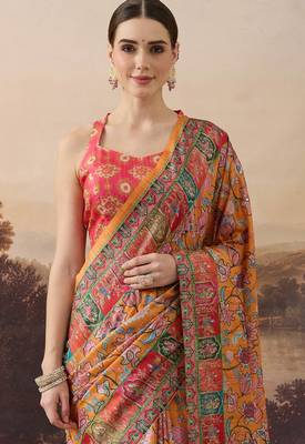 orange beautiful partywear ready to wear designer printed saree 3