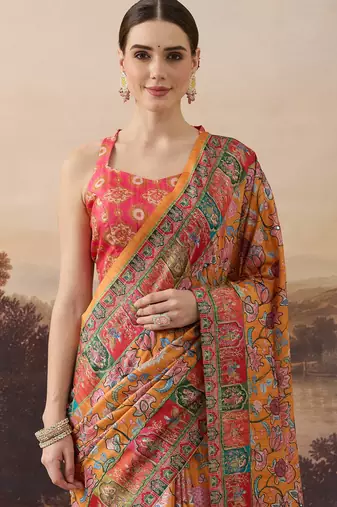 orange beautiful partywear ready to wear designer printed saree