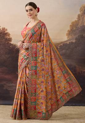 orange beautiful partywear ready to wear designer printed saree 4