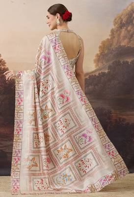 beige beautiful partywear ready to wear designer printed saree 2