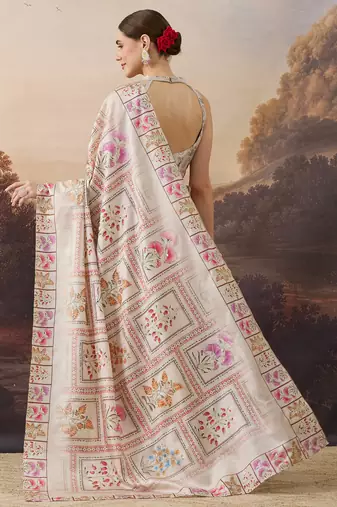 beige beautiful partywear ready to wear designer printed saree