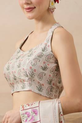 beige beautiful partywear ready to wear designer printed saree 5
