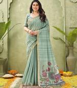 grey ghicha cotton blend fabric beautiful woven designer ethnic saree