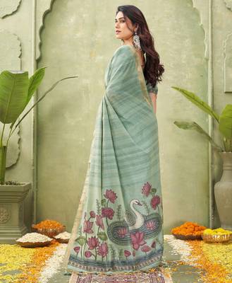 grey ghicha cotton blend fabric beautiful woven designer ethnic saree 2