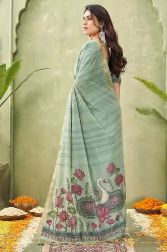 grey ghicha cotton blend fabric beautiful woven designer ethnic saree