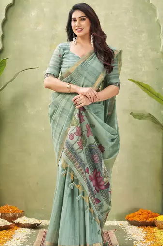 grey ghicha cotton blend fabric beautiful woven designer ethnic saree