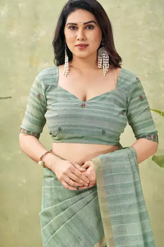 grey ghicha cotton blend fabric beautiful woven designer ethnic saree