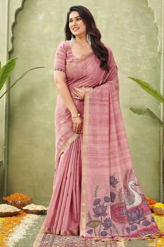 pink ghicha cotton blend fabric beautiful woven designer ethnic saree