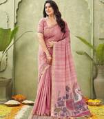 pink ghicha cotton blend fabric beautiful woven designer ethnic saree