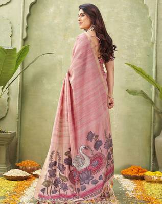 pink ghicha cotton blend fabric beautiful woven designer ethnic saree 2