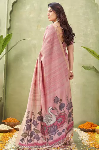 pink ghicha cotton blend fabric beautiful woven designer ethnic saree