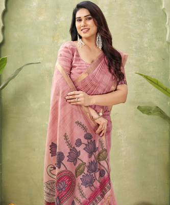 pink ghicha cotton blend fabric beautiful woven designer ethnic saree 3