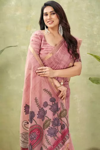 pink ghicha cotton blend fabric beautiful woven designer ethnic saree