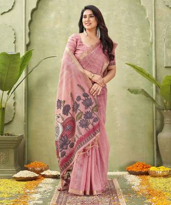 pink ghicha cotton blend fabric beautiful woven designer ethnic saree 4