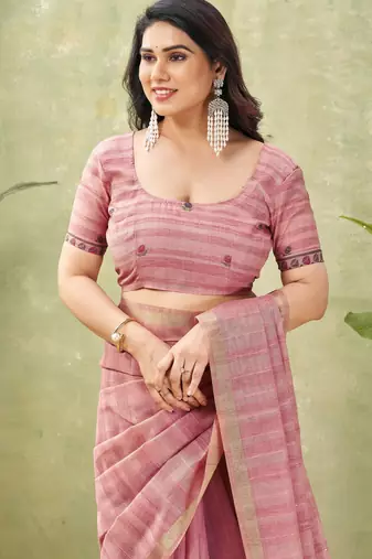 pink ghicha cotton blend fabric beautiful woven designer ethnic saree