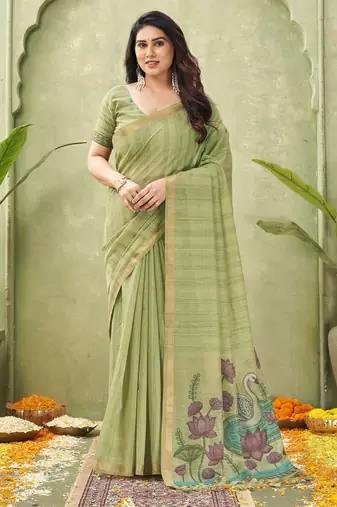 green ghicha cotton blend fabric beautiful woven designer ethnic saree