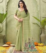 green ghicha cotton blend fabric beautiful woven designer ethnic saree