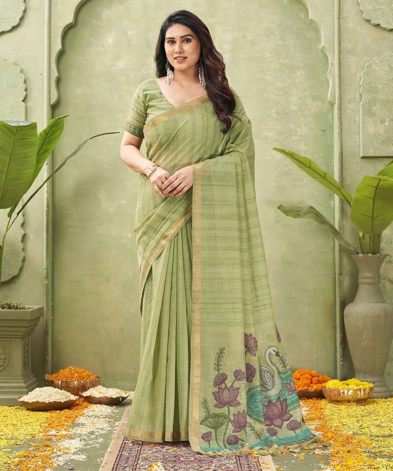 green ghicha cotton blend fabric beautiful woven designer ethnic saree