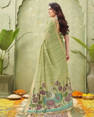 green ghicha cotton blend fabric beautiful woven designer ethnic saree 2
