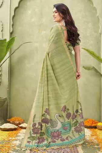 green ghicha cotton blend fabric beautiful woven designer ethnic saree