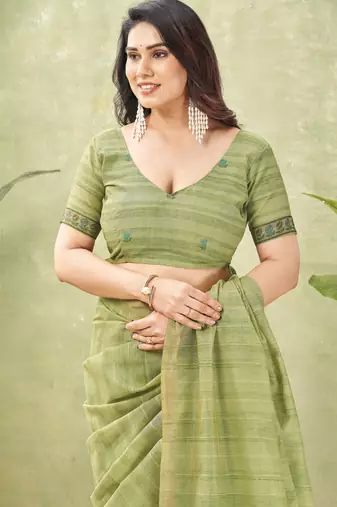 green ghicha cotton blend fabric beautiful woven designer ethnic saree