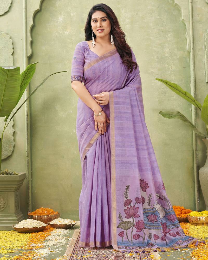 purple ghicha cotton blend fabric beautiful woven designer ethnic saree
