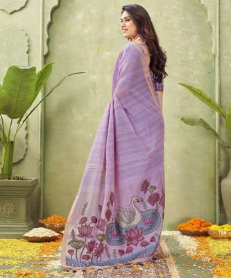 purple ghicha cotton blend fabric beautiful woven designer ethnic saree 2