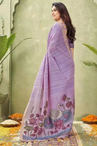purple ghicha cotton blend fabric beautiful woven designer ethnic saree